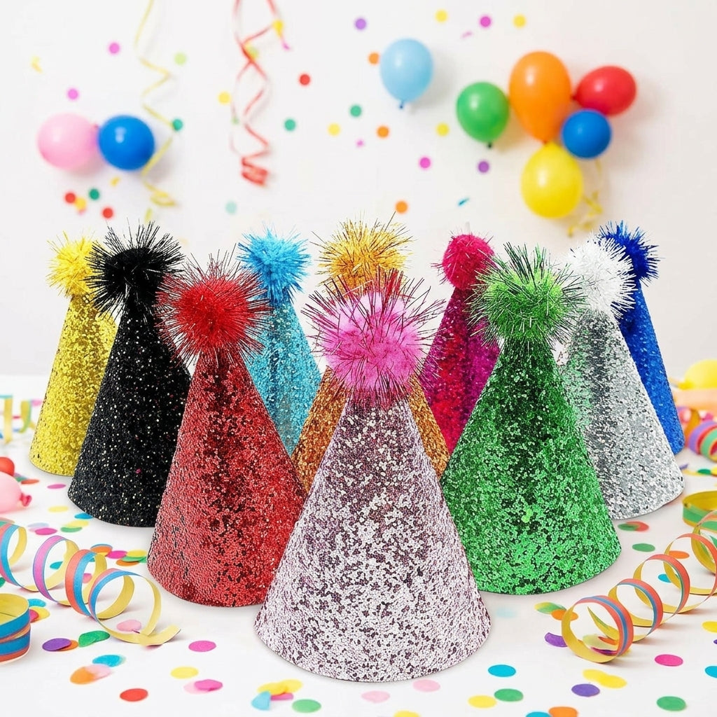 Lightweight Cone Birthday Hat, Paper Party Hats with Elastic for Kids & Adults, Fun Celebration for Dogs and Cats, Bright Coloured Party Supplies