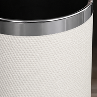 Round Leather-Metal Trash Can, White, 1.6kg, Stylish Interior for Living Room, Office