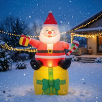 Inflatable Santa with Candy Cane Freestanding Inflatable Santa Figure Holiday Decoration Festive Decorations Cheerful