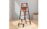 Compact Step Ladder with Tool Pouch Portable Double-Sided Ladder Sturdy Step Stool with Tool Bag Stable for Renters, Kitchen