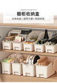 锅架厨房锅具收纳橱柜储物盒锅盖架滑轮置物架塑料收纳盒储物架子 加宽-矮款