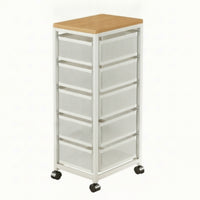Kitchen Storage Rack with Wooden Top Mobile Pull-out Basket Organizer