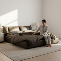 Italian Minimalist Bed Frame Light Luxury Modern Leather Foundation Bed for Newlyweds
