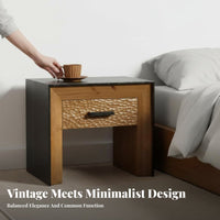 Rustic Cube End Table Japanese Rustic Aesthetic and Design Nightstand Vintage Look Small-Sized Size for Farmhouse Decor Fans
