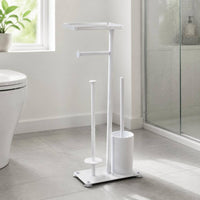 Floor Toilet Brush Stand Wooden Bathroom Tissue Holder Stand Storage Shelf