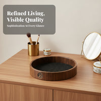 Walnut Rotating Tray Raised Sides Rotating Organizer Tray for Washroom Counter