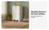 Narrow Bedside Cabinet Retro Design Narrow Storage Locker with Drawer Distressed Finish Large Capacity for Bedroom, Small Areas