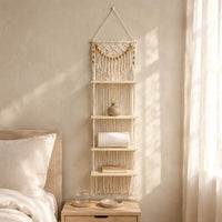 Three-Tier Wall Shelf Easy to Hang Macrame Wall Shelf Long-Lasting for Apartment