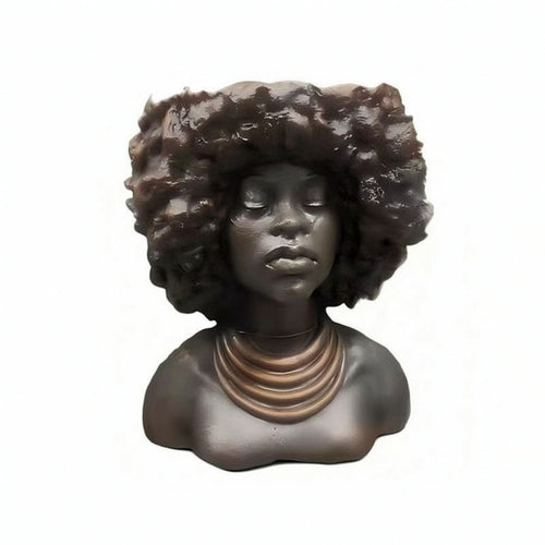 Resin Bust Planter Textured Planter with Flower Embellishment Sculptural