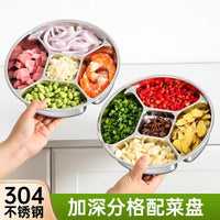 跨境304不锈钢配菜盘火锅备菜配料分格盘子水果盘小吃盘饺子盘