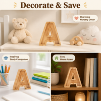 Alphabet Letter Money Box Gift, Personalised Wooden Money Saving Box for Kids, 18x18x3cm for Nursery Decor, Teacher Gift