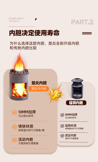 楚炎新品铸铁胆气化炉农村家用室内无烟取暖烤火炉子取暖柴火柴煤