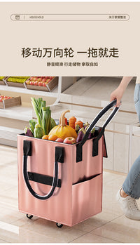 Thickened Wheeled Shopping Bag with Folding Luggage Cart, Dual-Purpose Large Capacity Storage Bag