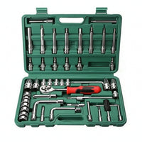 46 Pieces Auto Repair Tool Kit Chrome-Finished Socket Set with Case Organized Mechanics Tool Set for Vehicle Owners, Amateur Mechanics, Garage