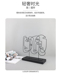 现代简约几何铁艺线条人脸摆件客厅书房玄关电视柜办公室家居饰品