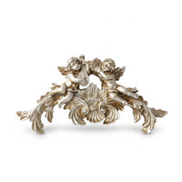 Resin Relief Wall Decoration Vintage Style Cherub Sculpture Metallic Finish Wall Ornament Ribbon Motif Suitable for Classic Interior Living Room Entryway