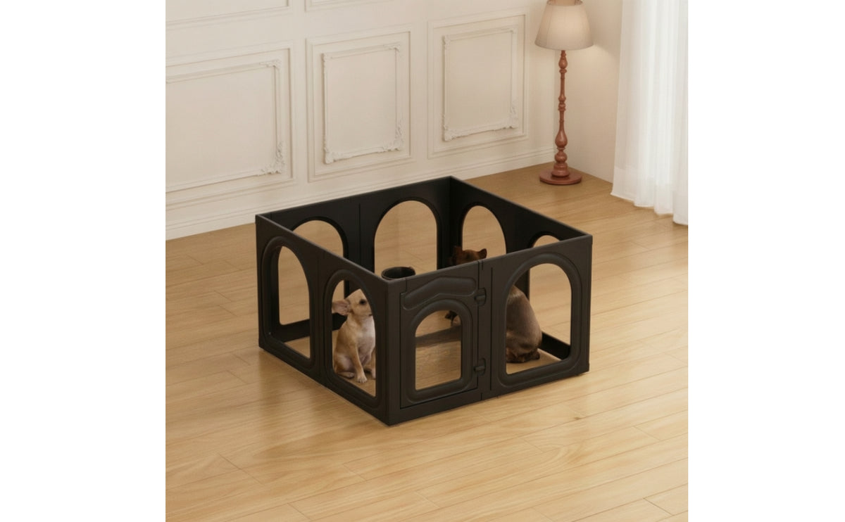 8 Pieces Dog Playpen with Door Transparent Modular Pet Enclosure Lockable Pet Fence with Door for Small Dogs, Young Dogs, Living Room, Bedroom