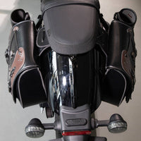 Retro Motorcycle Saddlebags PU Leather Motorcycle Bags with Chains Hard-Shell Side Luggage Shielding for Bikers, Cruiser Riders, Motorcyclists, Touring, Road Trips, Commuting