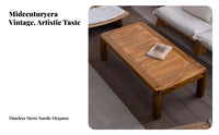 Retro Design Mortise and Tenon Joint Table Natural Grain Pattern Square Block-Leg Coffee Table Sturdy Construction Living Room Furniture Minimalist Aesthetic for Interior Designers, Homeowners, Apartment Dwellers, Courtyard, Balcony, Lounge Area, Office