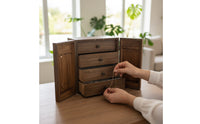 Tabletop Jewelry Cabinet Rustic Jewelry Cabinet with Drawers Enclosed for Dresser, Vanity