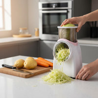 Interchangeable Blades Drum Grater Cutter Easy to Clean Multifunctional Vegetable Cutter Large Feed Chute Manual Rotary Cheese Grater