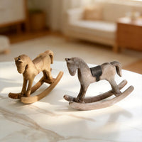 Hand-Carved Wooden Rocking Horse Figurine Vintage Style