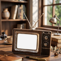 Retro TV Ornament Distressed Finish Vintage Television Decor Brown and Black