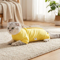 Cat Recovery Suit with Fasteners, Four-Leg Design Long Sleeve Polyester Fiber Outfit, Post Surgery Cat Clothes for Recovery and Weaning Use
