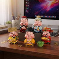 5 Pieces Wealth Deity Statue Set Hand-Painted God of Wealth Statue