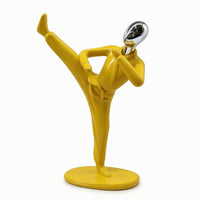 Taekwondo Sculpture with Oval Base Glossy Decor Silver-Colored for Display Shelf