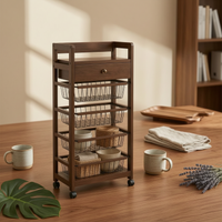 Mobile Wooden Storage Rack-on Casters Pantry Organizer Wheeled Organizer