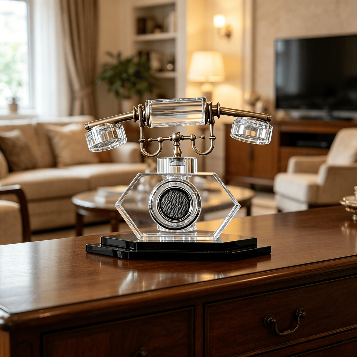 Italian Light Luxury Crystal and Metal Vintage Telephone Decorative Craft