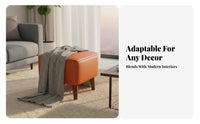 Upholstered Cube Stool Genuine Leather Footrest Multipurpose for Bedroom, Adults