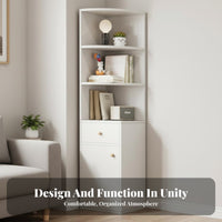 Corner Shelf Unit with Drawers Enclosed Compartments Storage Cabinet for Bedroom