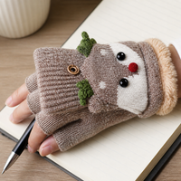 Christmas Flip-Top Half-Finger Gloves for Adults and Kids, Plush Lined Warm Winter Mittens