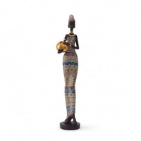 African Woman Figurine Elegante Figurine with Bowl Slender for Bookshelf