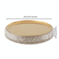 Round Tray with Mirrored Golden Surface Mirrored Tray Geometric Shallow Dish for Tabletop, Vanity