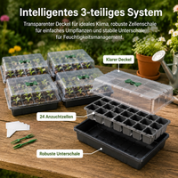 24-Cell Seed Starter Tray, Germination Trays for Vegetables with Ventilation, 36.5×23×11cm Seed Starter Set for Hobby Gardeners, Including Dibber & Labels