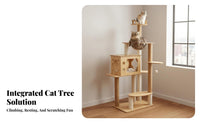 Solid Wood Cat Tree Space-Saving Cat Climbing Frame All-in-Single Sisal Scratching Post Tree Sturdy Construction for Cats, Kittens, Indoors, Indoor, Living Room, Bedroom