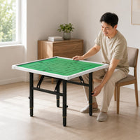 Foldable Folding Game Table Lift-Adjustable Square Game Table Black Metal Legs Portable Furniture White Border