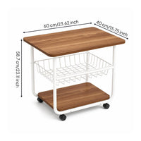 Two-Tier Rolling Side Table Metal Frame Furniture Compact for Beside a Sofa