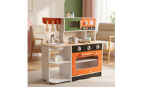 Wooden Play Kitchen with Accessories Freestanding Toy Kitchen with Utensils Compact Toy Pots and Pans for Children