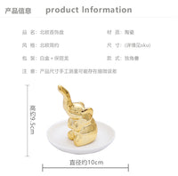 外贸供应白盘金色小象首饰盘白色大象陶瓷立体装饰碟戒指托盘摆件