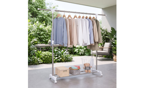 Adjustable Height Clothes Drying Rack with Wheels Freestanding Rolling Clothes Rack Portable Furniture Compact for Apartment
