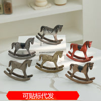 Wooden Rocking Horse Decorative Figurine for Desk or Bar