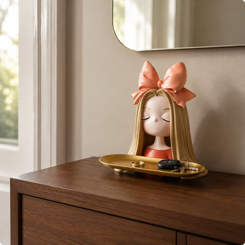 Butterfly Girl Ornament Giftable Girl Bust Tray Cute for Entryway, Office Desk