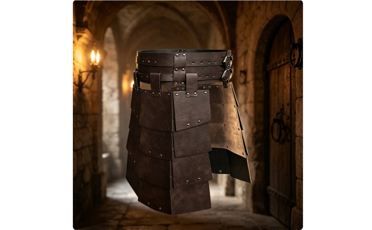 Medieval-Style Fauld PU Leather Tassets Segmented Waistband with Skirt Plates Riveted for Cosplayers, Larpers, Cosplay, Costume Parties, Theater Performances