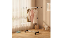 Telescoping Garment Rack with Wheels Mobile Rolling Clothes Rack Space-Saving Furniture Sturdy for Laundry Room