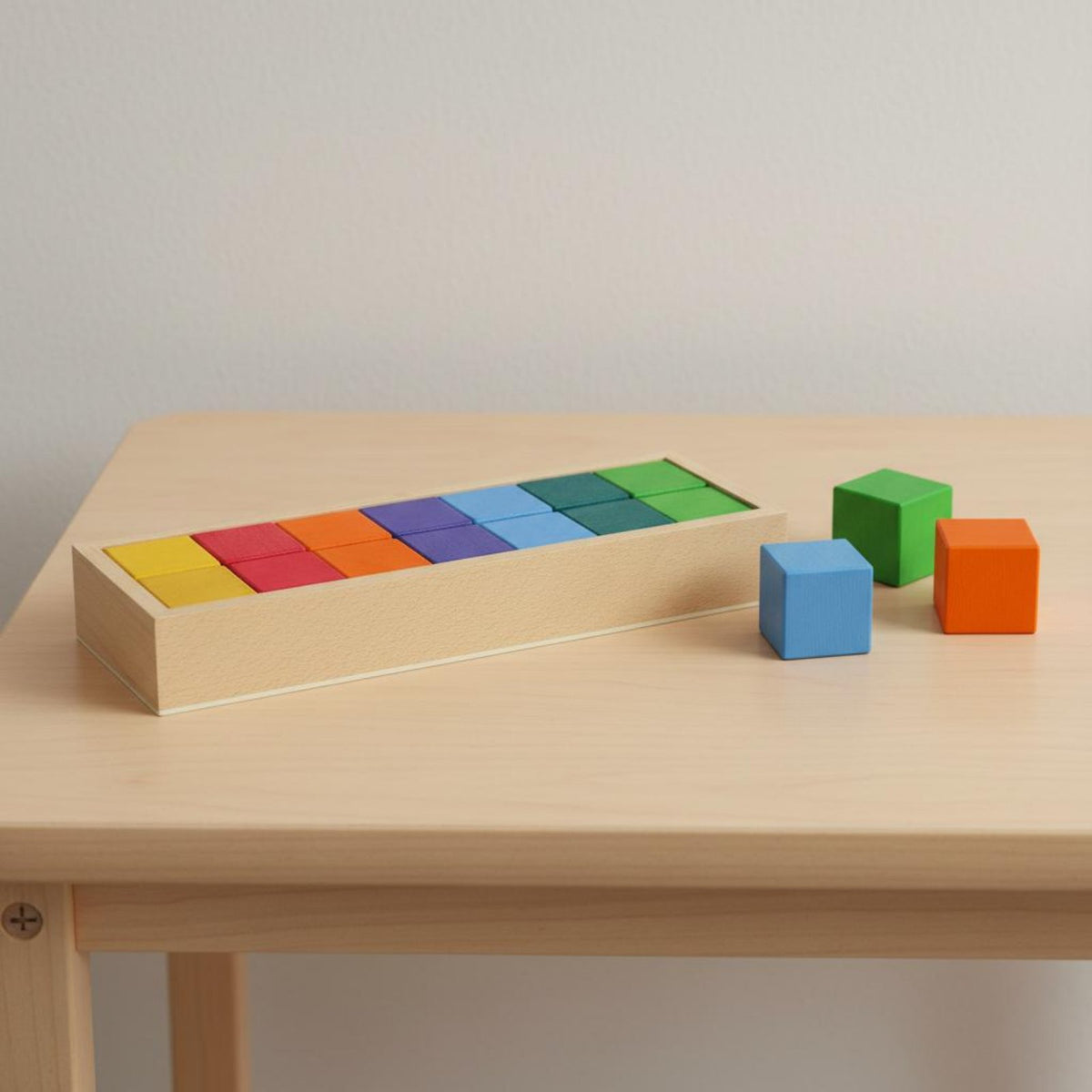 Rainbow Wooden Building Blocks Bright Multi-Hued Stacking Blocks Educational Geometric Shape Sorting Toy for Kids, Young Children, Preschool, Playroom
