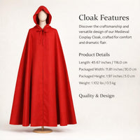 Hooded Cape Medieval Costumes, Wizard Costume Hooded Cloak, Maxi Cape for Fancy  #variant:S